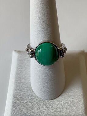 Sterling Silver Malachite Ring Size 9.25